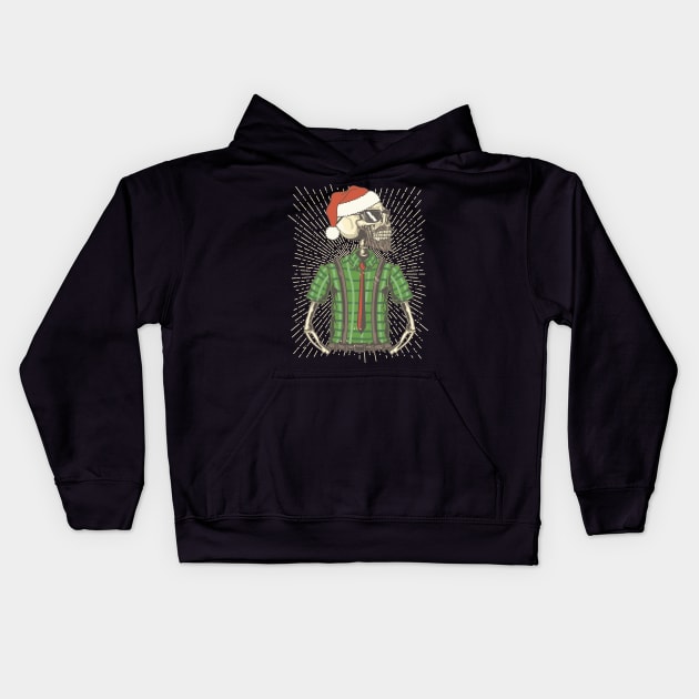 Happy Seasons - Hipster Santa Claus Skeleton Kids Hoodie by EDDArt